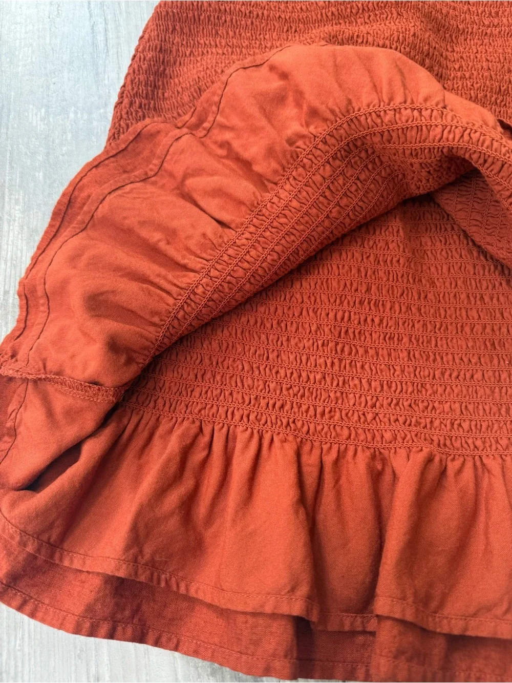 Abercrombie & Fitch Smocked Linen Blend Mini Dress Rust Orange Size Small - Picture 9 of 12